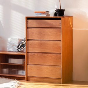 Cómoda de Cinco Cajones de Madera de Cerezo, Mueble de Almacenamiento de Madera Maciza para Dormitorio, Tipo Vertical, Rectangular, Duradero y Versátil - Product Image 1