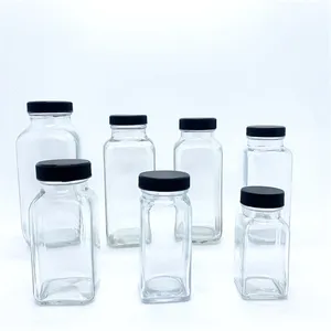 Cheap 50ml 100ml 200ml 250ml 300ml 330ml 500ml Empty Square Milk Tea Glass Bottles for Milk Juice Beverage Bottle with Anti-theft Lids