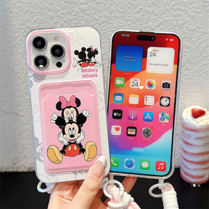 Étuis de téléphone pour <span class=keywords><strong>iPhone</strong></span> 11 <span class=keywords><strong>12</strong></span> 13 14 15 16 <span class=keywords><strong>Pro</strong></span> <span class=keywords><strong>Max</strong></span> Dessins animés mignons <span class=keywords><strong>Mickey</strong></span> Minnie Housses de téléphone avec porte-cartes Lanière Vente en gros - Product Image 3