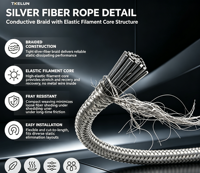 Tali Serat Perak Antistatik Konduktif 3/6mm Kabel ESD Pembumian Baja Tahan Karat untuk Keselamatan Industri Pesawat Terbang
