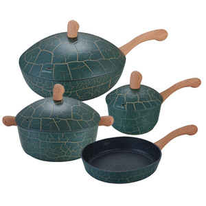 SIPYONG Turtle-shaped Cookware Set 4-Piece Non-Stick Maifan Stone Induction Compatible With Wooden Handles - Product Image 1