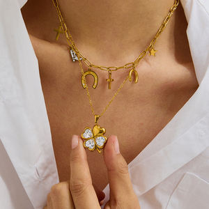 Trèfle à quatre feuilles Long Collier Bijoux Acier inoxydable Kleeblatt Schmuck Colares De Trevo 4 Folhas Collier <span class=keywords><strong>Trefle</strong></span> Quatre Feuille - Product Image 3