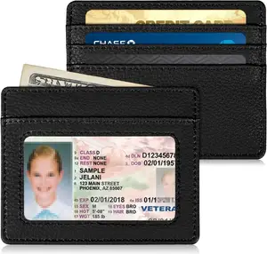 真皮超薄简约钱包射频识别阻挡信用卡持卡人带男女身份证窗口