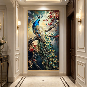 Modern <b>Islamic</b> Indian Style Peacock Wall Art Divine Crystal Porcelain Painting Symbol LED Wall Decor for Home Hotel decor - Product Image 2