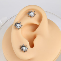Piercing Labret en Titane ASTM F136 avec Opale Synthétique, Filetage Interne, Motifs Cœur, Rayon de Soleil et Carré, pour Hélix et Tragus