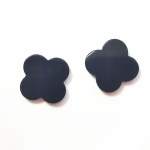 Wholesale Natural Two Flat Four Leaf Clover Black Onyx Loose Gemstones Agate Stones