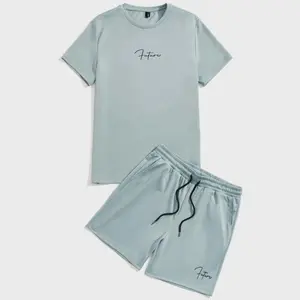 Pantaloncini personalizzati di alta qualità di fabbrica Set Logo personalizzato 100% cotone T-Shirt Set Casual 2 pezzi pantaloncini per uomo