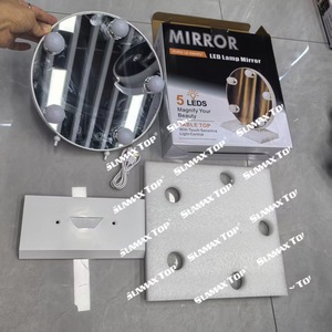 Hollywood Glam Round Vanity <b>Mirror</b> With Led Lights Touch Dimmable Charging Tabletop Home Use <b>Plastic</b> Frame - Product Image 4