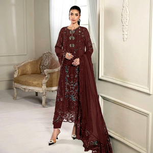 Ensemble Anarkali brodé marron pour femme avec dupatta, tenue traditionnelle indienne et pakistanaise longue jusqu'au sol, coupe classique, toutes saisons - Product Image 1