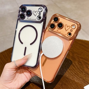 New Transparent Heart Magnetic Electroplated <b>Large</b> Window Phone Case for iPhone 17 Air 16 15 14 13 Pro Max Plus - Product Image 3