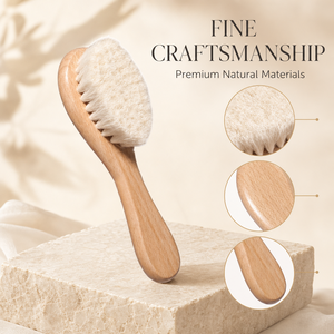 Brosse pour bébé en bois écologique avec poils de chèvre de qualité supérieure - Outil de toilettage pour nourrissons à poils doux - Cadeau idéal pour la liste de naissance - Product Image 3