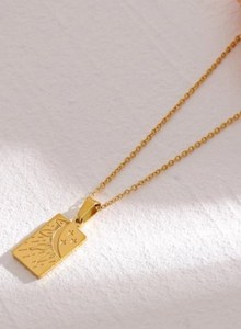Collana con Segno Zodiacale in Acciaio Inossidabile, Ciondolo Quadrato in Oro 18k, Simbolo Stella Luna Cuore Occhio, Collana Delicata dei Tarocchi - Product Image 4