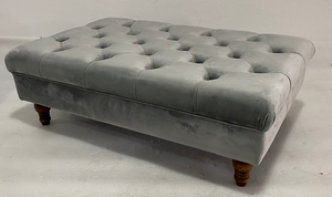 Modern Large Tufted <strong>Chesterfield</strong> Ottoman <strong>Footstool</strong> | Solid Wood Legs Velvet Button Footrest Bench | Adjustable Height Living - Product Image 3