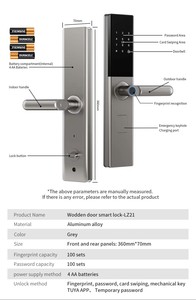 Cerradura Inteligente Electrónica Tuya <span class=keywords><strong>con</strong></span> Contraseña, Wifi, <span class=keywords><strong>Huella</strong></span> Dactilar, Biométrica, para Puerta Principal, Semiautomática, <span class=keywords><strong>con</strong></span> Manija - Product Image 2