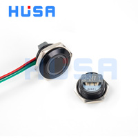 Sakelar Tombol Tekan Mini Hitam Ultra-tipis Tahan Air HUSA Warna LED Aluminium Oksida Pendek 1A IP65