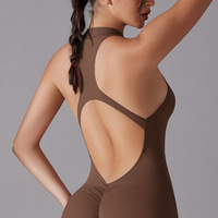 Combinaison de sport une pièce pour femme, dos ouvert, fermeture éclair avant, effet froncé, en spandex, sans manches, respirante, pour yoga et entraînement