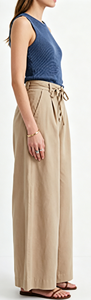 <span class=keywords><strong>Pantalon</strong></span> large à taille haute en lin mélangé beige pour <span class=keywords><strong>femme</strong></span> avec cordon de serrage, <span class=keywords><strong>pantalon</strong></span> palazzo décontracté <span class=keywords><strong>ample</strong></span> avec poches - Product Image 2
