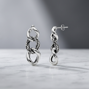 Vintage Plain and Filigree Triple Link 925 <b>Silver</b> <b>Stud</b> Earrings - Product Image 2
