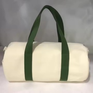 Custom Logo Canvas Fitness <b>Tote</b> Bag Designer Duffel Bag Green Webbing Strap Cream White Cylinder Handbag Sporty - Product Image 3