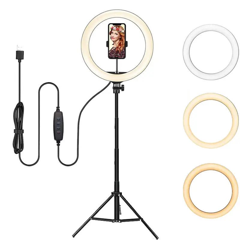 التكنولوجيا الجديدة 2021 Selfie مصباح مصمم على شكل حلقة حامل اللون الحلقي أنبوب حلقة مصباح ترايبود عكس الضوء التصوير إضاءة الاستوديو العيش