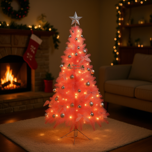 Sapin de Noël artificiel rose de 1,80 m pré-éclairé avec lumières LED chaudes et décorations, arbre d'intérieur sur pied - Product Image 2