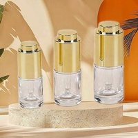 Nouvelle conception de pompe à pression, bouton poussoir, épaule plate, flacon en verre cosmétique transparent de 5 ml à 30 ml, anneau de traction doré, compte-gouttes, crème de soin de la peau