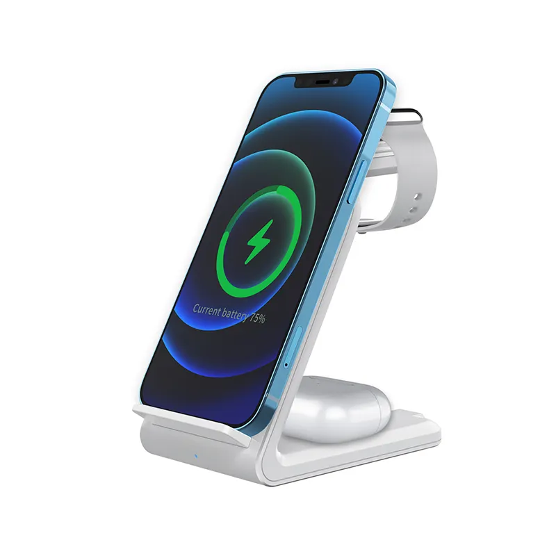 Desk 15 W Fast Wireless Charging Dock 3 In One Qi Stand Charger Station 3 in 1 Wireless Phone Charger For Iphone