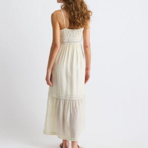 Vestido Midi sin Mangas de Gasa con Crochet y Patchwork, Ecológico, Transpirable, Lavable, Antiarrugas, Diseño Drapeado Moderno, Verano, OEM - Product Image 2