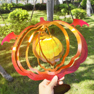 12 Inch Pink Metal Wind Spinner Colorful Pumpkin 3D Design for Yard and Garden Hanging Wind Spinner - Product Image 5