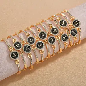 12 Design braccialetti zodiacali braccialetti gioielli tondo astrologia <span class=keywords><strong>bracciale</strong></span> <span class=keywords><strong>bracciale</strong></span> con ciondoli con diamanti Color oro - Product Image 1