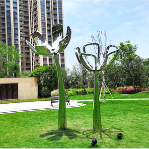 Escultura de Flor de Acero Inoxidable para Exteriores, Superficie de Espejo, Arte Abstracto, Decoración de Jardín - Product Image 4