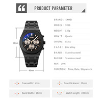 Montre SKMEI 9296 pour homme, affaires, six aiguilles, multifonction, acier inoxydable, 18 mm, sport, trajet quotidien, mode, luxe léger, cadran élégant, boîte