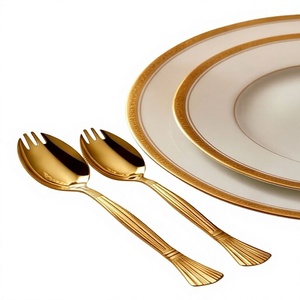 Ensemble de couverts élégants plaqués or avec finition miroir haute brillance, résistants à la rouille, pour les tables de mariage - Product Image 1