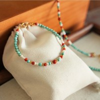 Bracelet ethnique de style chinois en perles d'agate turquoise Nanhong et perles naturelles pour femmes, accessoires de bijoux