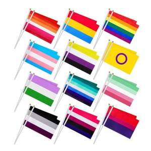 <b>Mini</b> <b>Hand</b> Waving Flag with Pole 100% Polyester Cheap Full Color Printing Custom 14x21cm Gay Pride Rainbow Small <b>Hand</b> Flag - Product Image 6