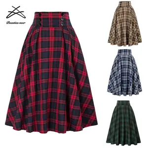 2022 New Women Casual Sexy Spring Casual Ladies Fashion Grid Pattern Plaid Cotton A-Line Skirt