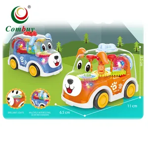 Inertia dog gear bus car toy baby activity cube with light