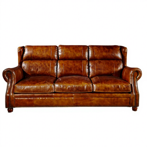 Fatto a mano vintage marrone bellissimo soggiorno di lusso in stile francese divano in pelle 3 posti a sedere alto a <span class=keywords><strong>casa</strong></span> hotel club villa house - Product Image 6
