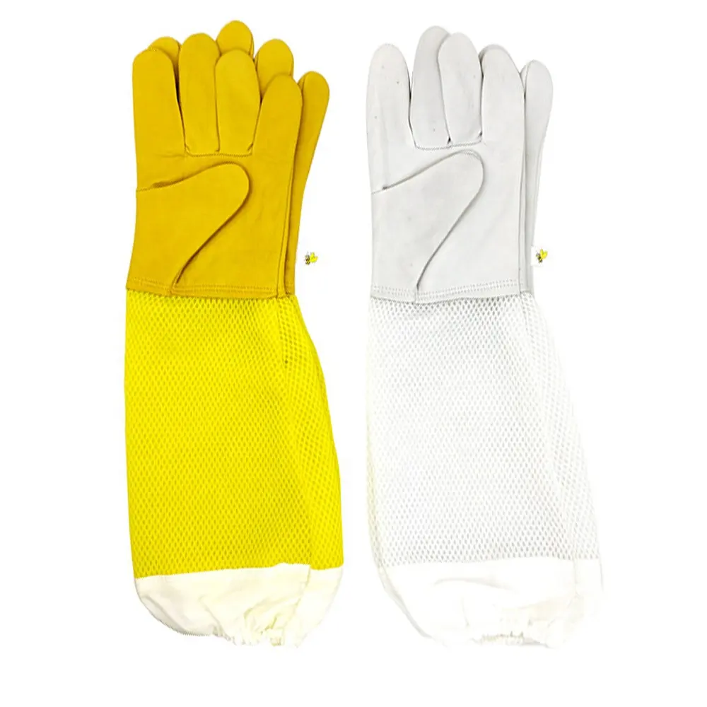 Перчатки для пчеловодства GL3027, желтые, белые, защищенные от укуса пчелы, из овчины, с длинным рукавом