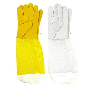 GL3027 sarung tangan keamanan untuk peternak lebah, sarung tangan kulit domba anti-lebah tahan tekanan kulit kambing lengan panjang warna kuning putih