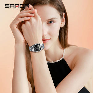 Reloj de Pareja SANDA 747 Cuadrado de Cuarzo Digital, Estilo Ejecutivo, Cristal Resistente al Agua, Correa de Acero Inoxidable, Casual y Moderno - Product Image 6