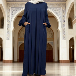 Vestido Abaya Cerrado con Cuello Redondo para Mujeres Musulmanas, con Pliegues Grandes en el Bajo, Bolsillos y Mangas Farol, Prenda Islámica para Oración (estilo 6683) - Product Image 5