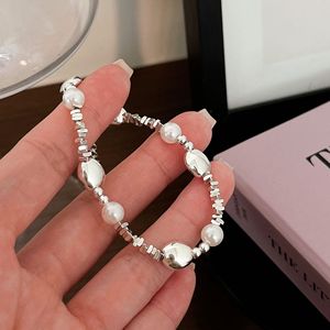 Yinruitai S925 Sterling Silver Pearl <b>Bracelet</b> With Small Silver Pieces For Women Everyday Wear - Product Image 2