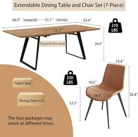 Ensemble de table à manger extensible pour 6 personnes, table à manger avec 6 chaises en cuir PU, table de cuisine rectangulaire extensible avec pieds en métal
