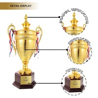 Trofeo de Metal Dorado a Rayas de Lujo al por Mayor con Base de Madera, Grabado Láser Personalizado, Premio de Excelencia para Ligas Deportivas