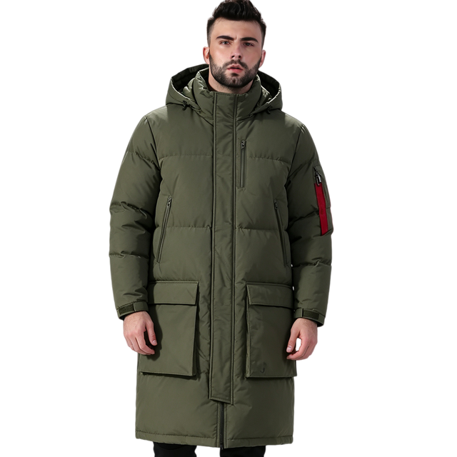 Custom logo OEM Puff Jacket Men's Windproof Sustainable Coats Trendy Winter Long Coats for Men