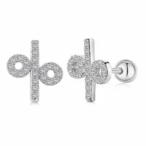 Dylam Directly Sell Cute Shape Baby Girl Jewelry Silver Pierced Ear Studs Clear Cubic Zircon Percentage Sign Screw Stud Earrings