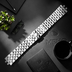 Bracelet de montre en acier inoxydable, cinq perles, 18mm, 20mm, 21mm, 22mm, 24mm, connecteur à extrémité incurvée, ajustement universel - Product Image 1