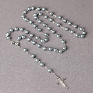 批发8毫米十字架项链水晶玻璃玉圆珠念珠十字架项链天主教念珠项链 - Product Image 6