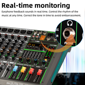 มิกเซอร์เสียง PA12 ระดับมืออาชีพ 12 ช่องสัญญาณ พร้อมเอฟเฟค DSP ในตัว 256 แบบ สำหรับดีเจ ลดราคาพิเศษ - Product Image 4